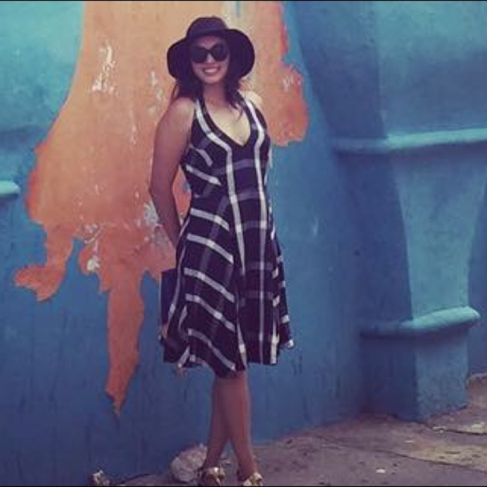 Blue plaid dress from Anthropologie